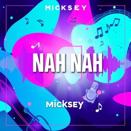 An artistic song cover for the track titled 'Nah Nah' by Micksey, featuring an abstract representation of sound waves in vibrant colors like electric blue and neon pink