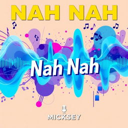 An artistic song cover for the track titled 'Nah Nah' by Micksey, featuring an abstract representation of sound waves in vibrant colors like electric blue and neon pink