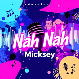 An artistic song cover for the track titled 'Nah Nah' by Micksey, featuring an abstract representation of sound waves in vibrant colors like electric blue and neon pink