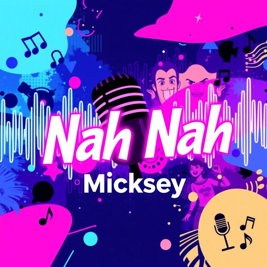 An energetic and colorful song cover for the track titled 'Nah Nah' by Micksey, featuring a vibrant background with musical notes and abstract shapes