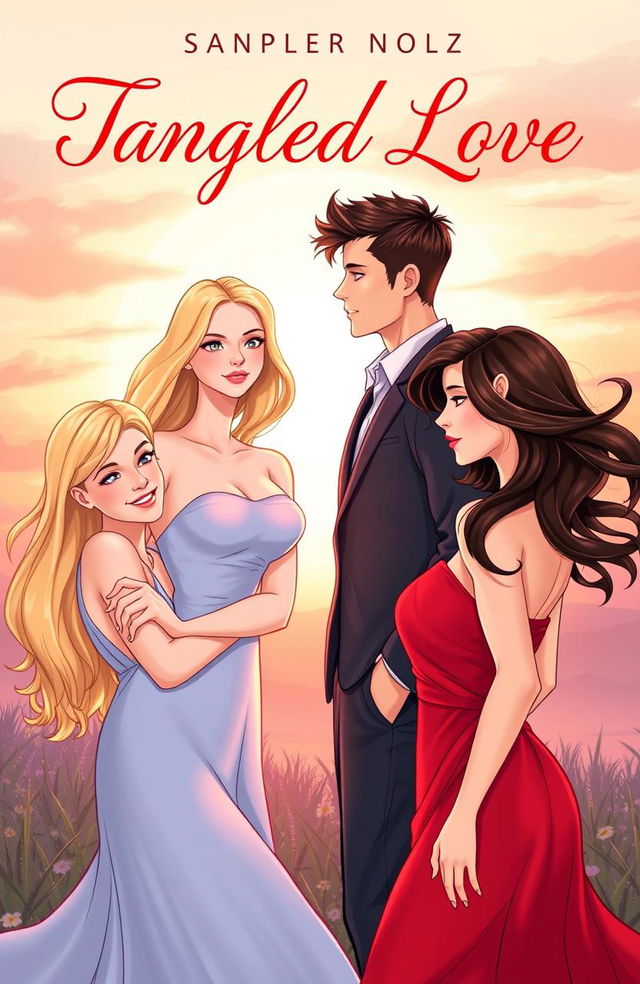 A beautifully illustrated cover for a romance novel titled 'Tangled Love'