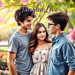 A captivating cover for a romance novel titled 'Tangled Love'