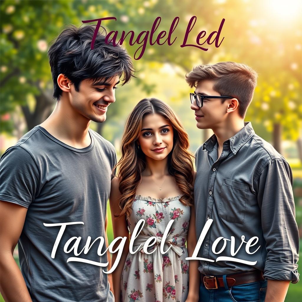 A captivating cover for a romance novel titled 'Tangled Love'