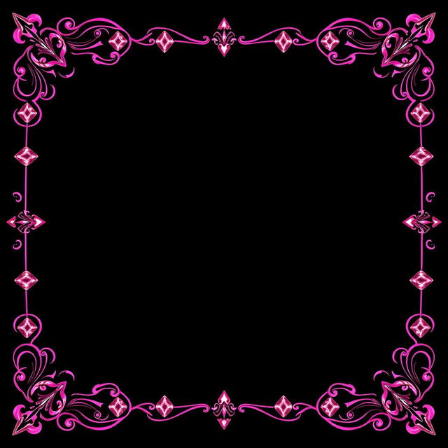 A visually striking design set against a rich black background that emphasizes a luxurious pink border adorned with diamond patterns