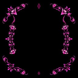 A visually striking design set against a rich black background that emphasizes a luxurious pink border adorned with diamond patterns