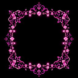 A visually striking design set against a rich black background that emphasizes a luxurious pink border adorned with diamond patterns