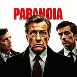 A captivating movie poster titled 'Paranoia', featuring Robert De Niro as the main actor in the center, displaying a concerned and intense expression