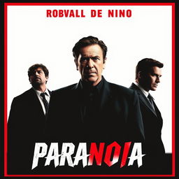 A compelling movie poster titled 'Paranoia', featuring Robert De Niro as the prominent actor in the center, exuding an intense and captivating presence