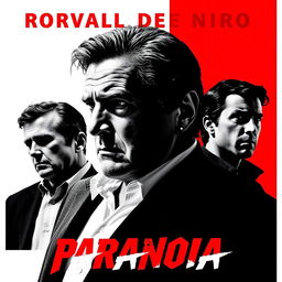 A compelling movie poster titled 'Paranoia', featuring Robert De Niro as the prominent actor in the center, exuding an intense and captivating presence