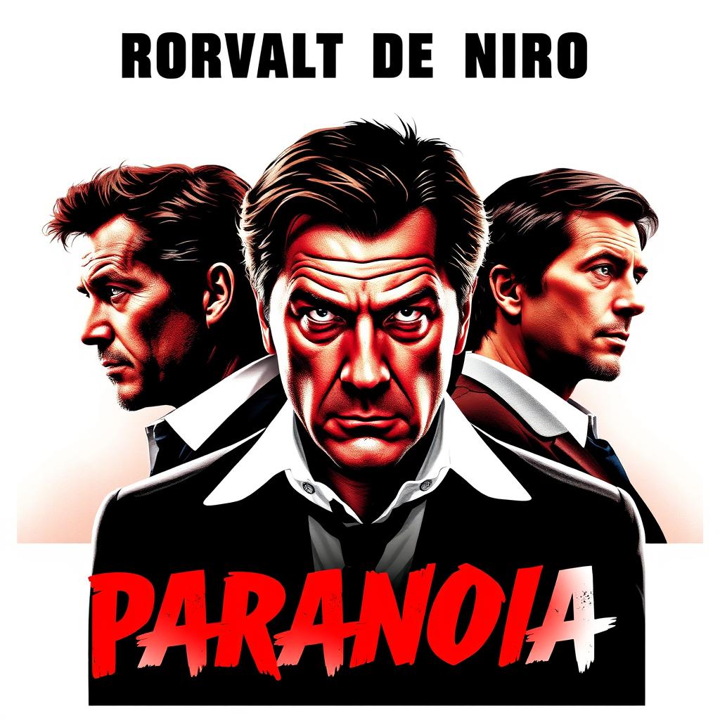 A compelling movie poster titled 'Paranoia', featuring Robert De Niro as the prominent actor in the center, exuding an intense and captivating presence