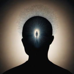 Visualize a concept of deep introspection and consciousness combined, perhaps represented by echoing human silhouettes getting smaller and deeper, symbolizing the layers of self-awareness