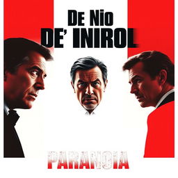 A captivating movie poster titled 'Paranoia', featuring Robert De Niro as the main actor centrally positioned with a commanding presence