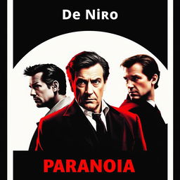 A captivating movie poster titled 'Paranoia', featuring Robert De Niro as the main actor centrally positioned with a commanding presence