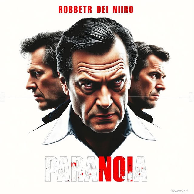 An intriguing movie poster titled 'Paranoia', showcasing Robert De Niro as the central character with a powerful and intense presence