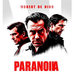 An intriguing movie poster titled 'Paranoia', showcasing Robert De Niro as the central character with a powerful and intense presence