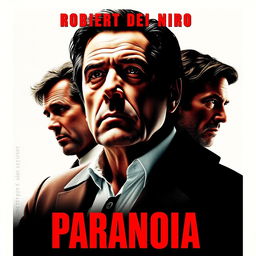 An intriguing movie poster titled 'Paranoia', showcasing Robert De Niro as the central character with a powerful and intense presence