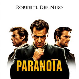 An eye-catching movie poster titled 'Paranoia', featuring Robert De Niro as the main actor in a powerful and commanding pose at the center