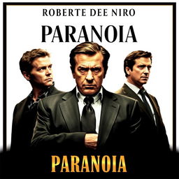 An eye-catching movie poster titled 'Paranoia', featuring Robert De Niro as the main actor in a powerful and commanding pose at the center