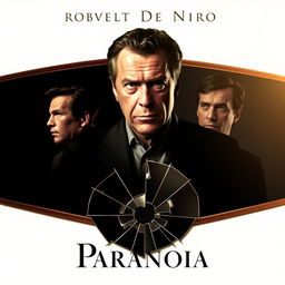 An evocative movie poster titled 'Paranoia', featuring Robert De Niro as the prominent central character, exuding charisma and intensity