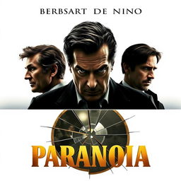 An evocative movie poster titled 'Paranoia', featuring Robert De Niro as the prominent central character, exuding charisma and intensity