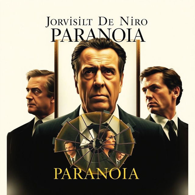 An evocative movie poster titled 'Paranoia', featuring Robert De Niro as the prominent central character, exuding charisma and intensity