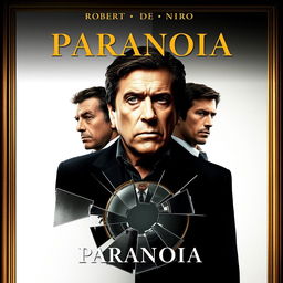 An evocative movie poster titled 'Paranoia', featuring Robert De Niro as the prominent central character, exuding charisma and intensity