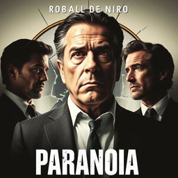 A captivating movie poster titled 'Paranoia', featuring Robert De Niro as the central figure, radiating confidence and depth