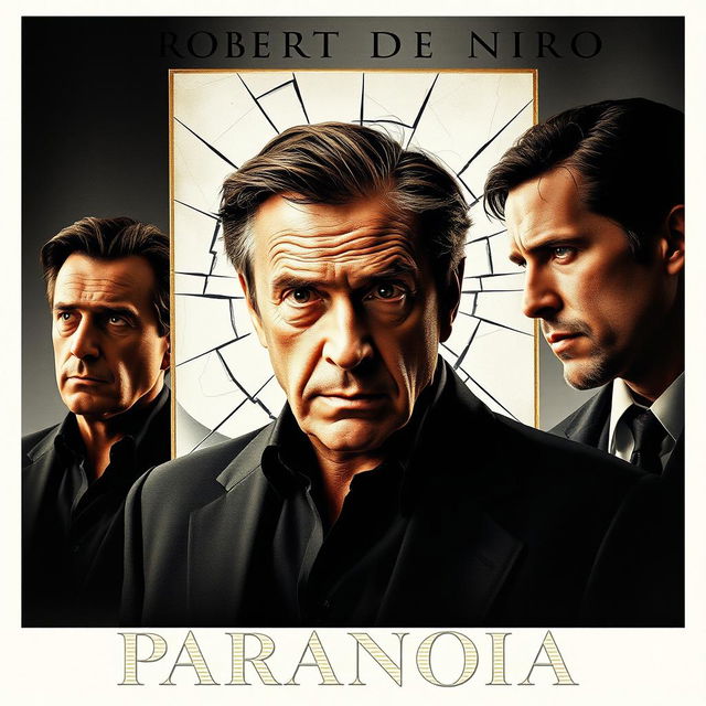 A captivating movie poster titled 'Paranoia', featuring Robert De Niro as the central figure, radiating confidence and depth