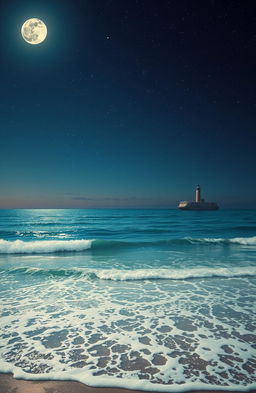 A serene and captivating scene depicting a sea reflecting a starry sky above, creating a dreamy atmosphere