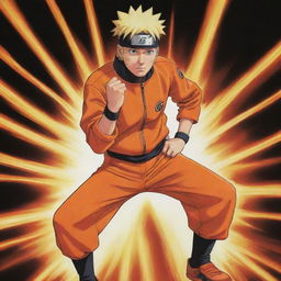 Vivid, detailed illustration of Naruto Uzumaki from Naruto Shippuden, showcasing his fiery orange jumpsuit, spikey blonde hair, and iconic headband.