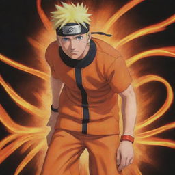 Vivid, detailed illustration of Naruto Uzumaki from Naruto Shippuden, showcasing his fiery orange jumpsuit, spikey blonde hair, and iconic headband.