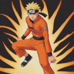 Vivid, detailed illustration of Naruto Uzumaki from Naruto Shippuden, showcasing his fiery orange jumpsuit, spikey blonde hair, and iconic headband.