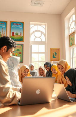 A serene and inspired scene depicting the bright future of the Islamic Education Foundation in the digital era