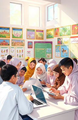 A serene and inspired scene depicting the bright future of the Islamic Education Foundation in the digital era