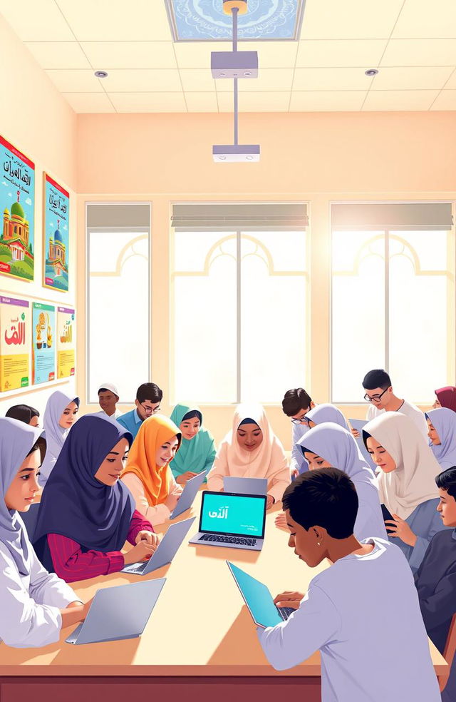 A serene and inspired scene depicting the bright future of the Islamic Education Foundation in the digital era