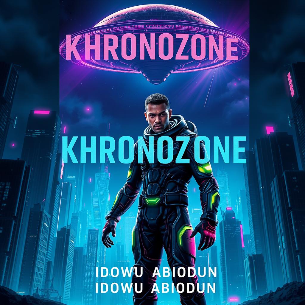 A captivating book cover for the sci-fi drama titled 'Khronozone' by Idowu Abiodun