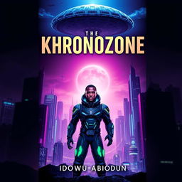 A captivating book cover for the sci-fi drama titled 'Khronozone' by Idowu Abiodun