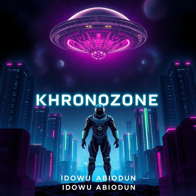 A captivating book cover for the sci-fi drama titled 'Khronozone' by Idowu Abiodun