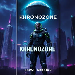 A captivating book cover for the sci-fi drama titled 'Khronozone' by Idowu Abiodun