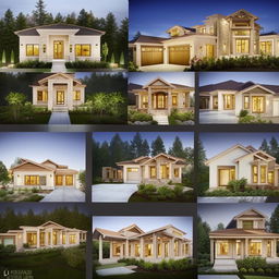 Generate multiple unique elevations and interior designs based on provided house plan