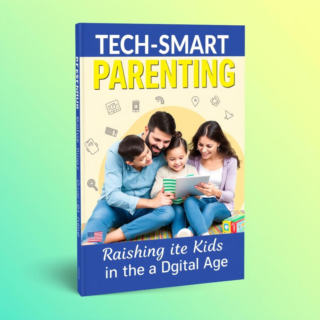 A beautiful and eye-catching ebook cover for 'Tech-Smart Parenting: Raising Kids in the Digital Age'