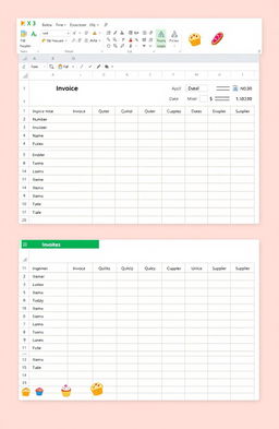 Create an image of a visually appealing Excel spreadsheet designed for a bakery management program