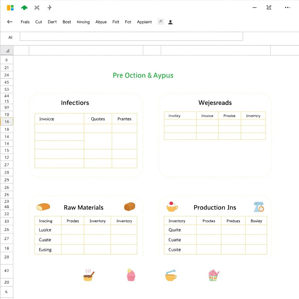 Design a main screen for an Excel program dedicated to bakery management