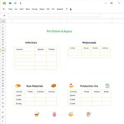 Design a main screen for an Excel program dedicated to bakery management