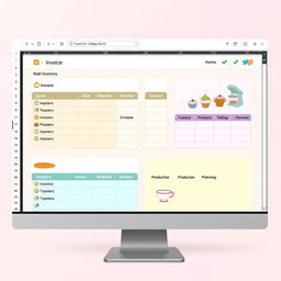 Design a main screen for an Excel program dedicated to bakery management