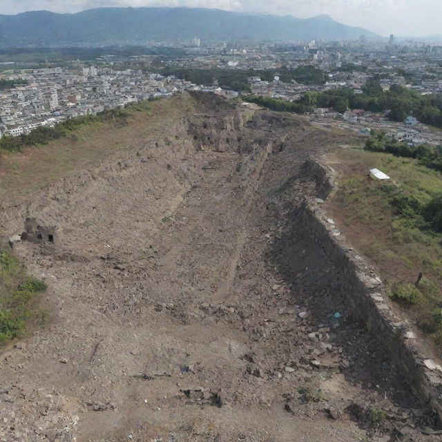 Further update the scene to demonstrate the aftermath of destruction. The Shiganshina district now only showcases the colossal walls standing tall amidst the ruins, a symbol of resilience amidst devastation.