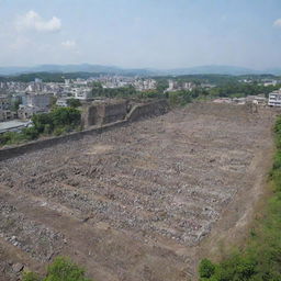 Further update the scene to demonstrate the aftermath of destruction. The Shiganshina district now only showcases the colossal walls standing tall amidst the ruins, a symbol of resilience amidst devastation.