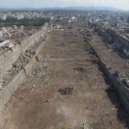 Further update the scene to demonstrate the aftermath of destruction. The Shiganshina district now only showcases the colossal walls standing tall amidst the ruins, a symbol of resilience amidst devastation.