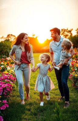 A picturesque and harmonious family portrait featuring an ideal family of four, exuding happiness and love