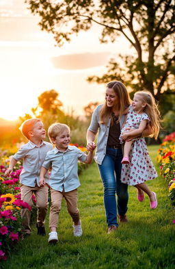 A picturesque and harmonious family portrait featuring an ideal family of four, exuding happiness and love